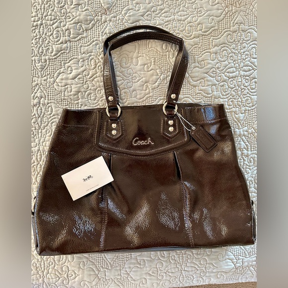 Authentic  Coach Ashley  Satchel  Patent  Leather  Bag  Espresso Mahogany Brown - Picture 1 of 10